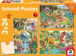 Schmidt puzzle 3 x 24 pièces dinosaures - puzzle enfant carton