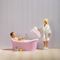 Lundby maison de poupée set salle de bain - baignoire accessoires roses-2