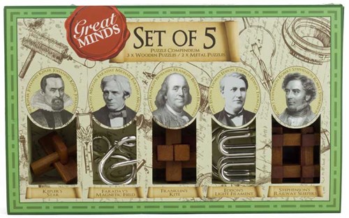 Asmodee coffret de puzzles - Great Minds 5 casse-têtes bois et métal