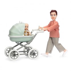 Lundby Set - Speelfiguur man met kinderwagen en baby