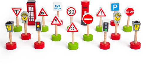 BigJigs panneaux de signalisation en bois jouet - 18 pièces-3