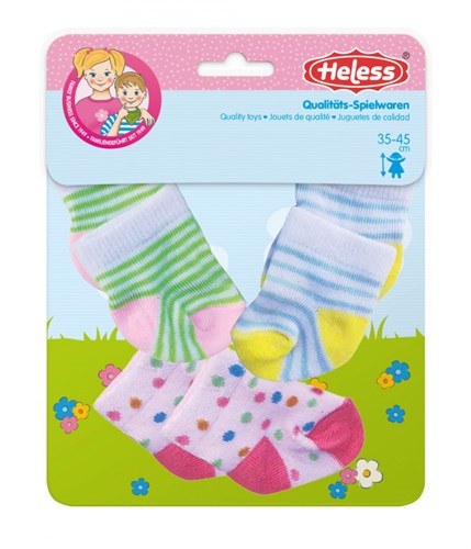 Heless chaussettes poupée lot 3 pièces colorées 35-45cm accessoires poupée