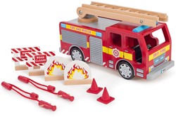 Tidlo camion de pompiers jouet en bois avec accessoires rouge 37 cm