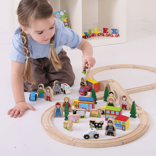 BigJigs accessoires pour circuit de train en bois - Set d'extension figurines & bâtiments-3