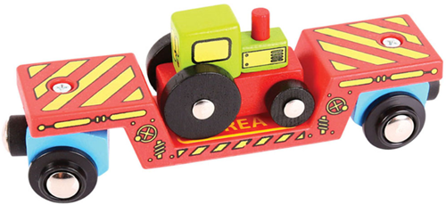 BigJigs wagon porte-engins en bois avec tracteur - jouet train en bois