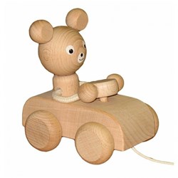 Miva jouet à tirer en bois ours dans une voiture - jouet éducatif
