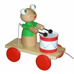 Miva jouet en bois à tirer grenouille avec tambour - jouet coloré