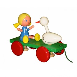 Miva jouet à tirer en bois fille avec oie coloré