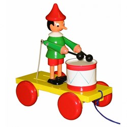 Miva jouet en bois à tirer Pinocchio avec tambour - coloré