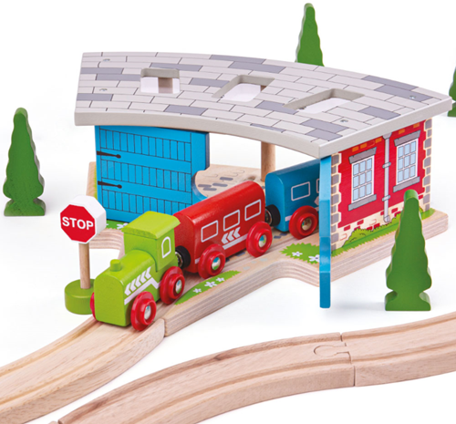 BigJigs remise en bois pour 3 trains - accessoire jouet-2