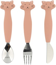 Trixie vaisselle enfant en silicone set 3 pièces Mrs. Cat - couverts colorés