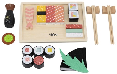 Tryco set de sushi en bois pour enfants - jouet d’imitation 23 pièces