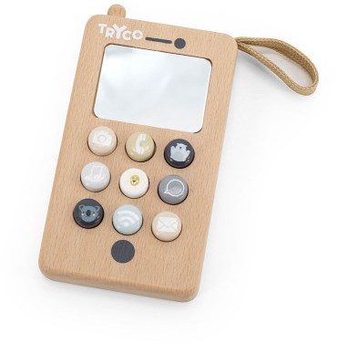 Téléphone jouet en bois Tryco avec miroir et cordon pour enfants-2