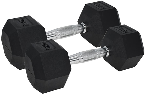 Urban Fitness PRO Haltère Hexagonale - revêtement caoutchouc paire noire 2 x 10kg fitness