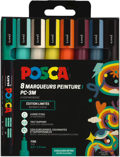 Posca set de marqueurs couleurs rétro - PC3M 8 pièces brush pen créatif