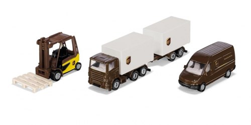 Siku set de jouets logistique camion UPS avec chariot élévateur et remorque