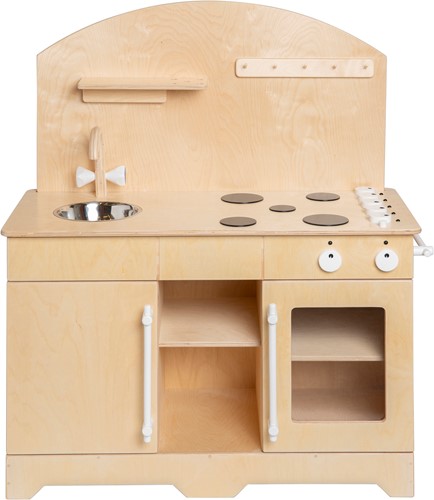 Van Dijk Toys cuisine / kitchenette en bois XL - Naturel avec blanc (Qualité de garde d'enfants)