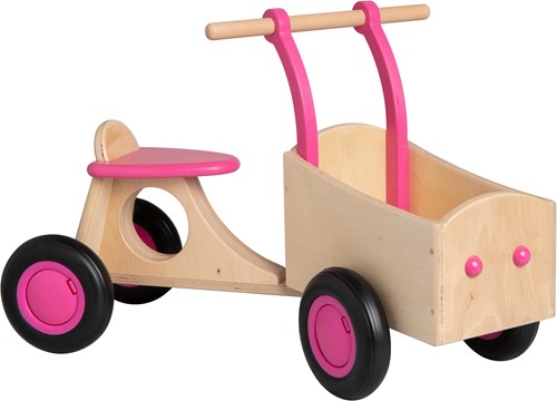 Van Dijk Toys vélo cargo en bois pour enfants à partir de 1 an - Rose (Qualité de la garde d'enfants)