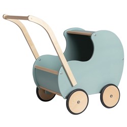Van Dijk Toys landau en bois pour poupée vintage/rétro - Bleu/vert (Qualité de garde d'enfants)