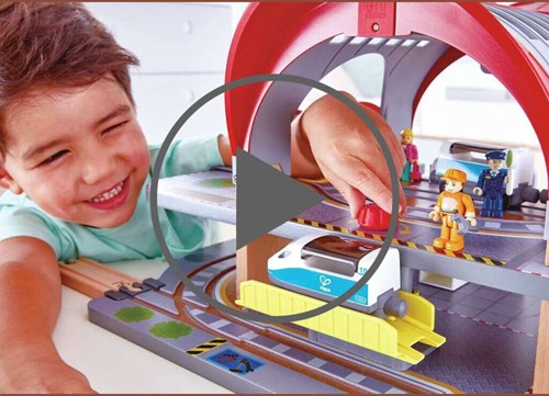 Hape circuit de train en bois gare centrale - Jouet Grand City Station-2