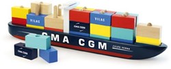 Vilac bateau porte-conteneurs en bois jeu d'empilage - 34 blocs - jouet éducatif