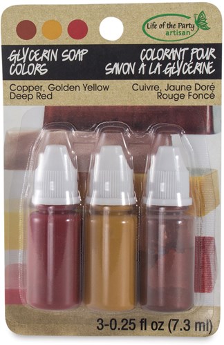 Life of the Party colorant pour savon glycérine 3x9 ml cuivre jaune doré rouge profond